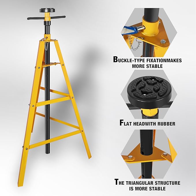 YELLOW JACKET 2 Ton Underhoist Support Stand High-Lift Jack Stand with 53in to 84in Reach for 4,000lbs Loads (Yellow)