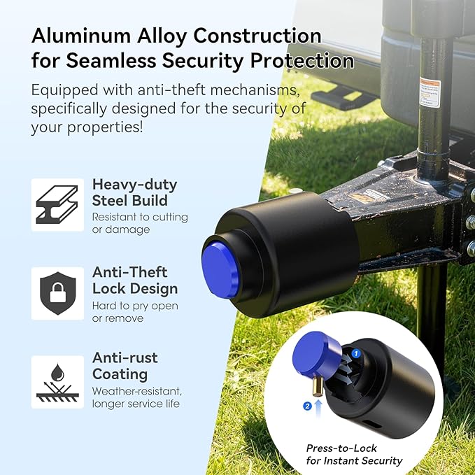 Fookoo Heavy Duty Trailer Lock Fits 2 5/16" Couplers Anti-Theft Ball Hitch Lock Safety Chains Pry-Resistant Tongue Lock Secure for RV, Camper, Boat, ATV, Dump, Cargo, Flatbed, Utility Trailers - Blue