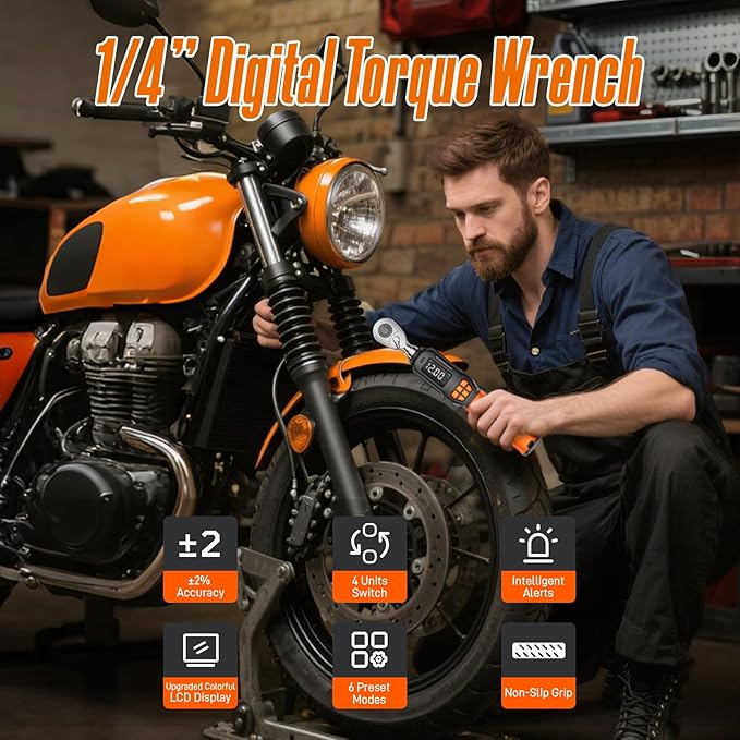 Digital Torque Wrench 0.44-8.8 Ft.lb/0.6-12 Nm, 1/4" Drive In lb Torque Wrench Set with Buzzer & LCD Indicator Electronic Rachet Torque Wrench for Bike Motor Car Auto Repair