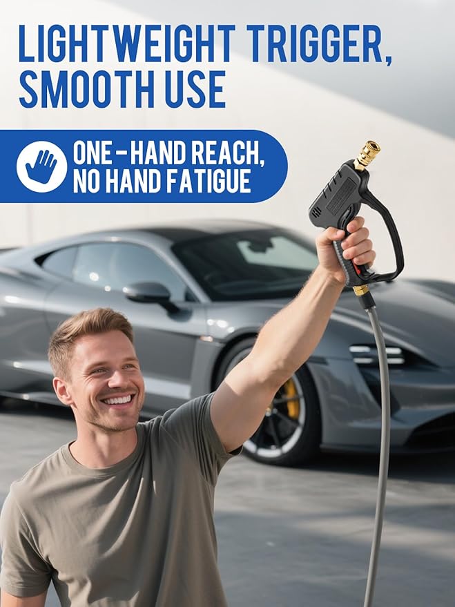 MEKOH Short Pressure Washer Gun, 5000PSI Stubby Pressure Washer Spray Gun for Car Wash, 10.5GPM Foam Gun with 3/8'' Quick Connect, High Pressure Washer Handle Gun with M22-14mm for Extension Wand/Hose