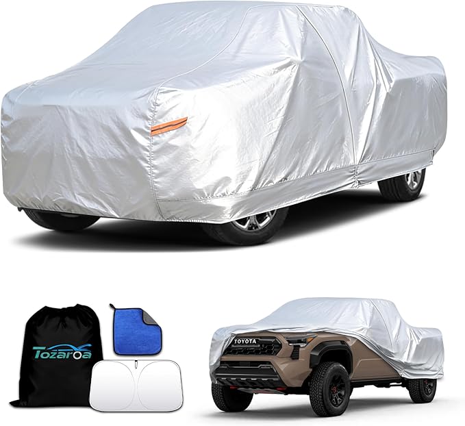 Car Cover Waterproof All-Weather,Heavy-Duty Outdoor Full Exterior Automobiles Snow Cover for Truck 211-220 inch,with Sun Visor,Anti-Scratch Cotton Lining & Zippered,Towel&Storage Bag
