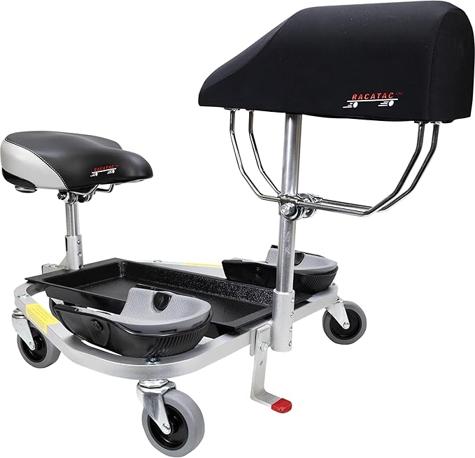 RACATAC Kneeling Sitting Creeper, 2 Inch Casters, Knee Pads, Adjustable Seat, Made in the USA, 01RACCS