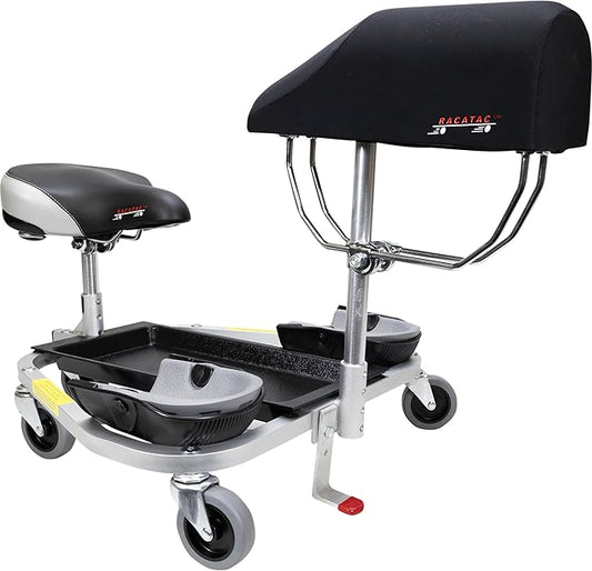 RACATAC Kneeling Sitting Creeper, 2 Inch Casters, Knee Pads, Adjustable Seat, Made in the USA, 01RACCS