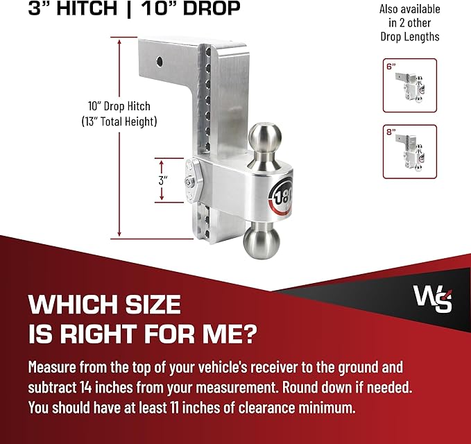 Weigh Safe 180-Degree Trailer Hitch - Adjustable Trailer Hitch for Towing - Compatible with 3" Receivers - 10" Drop, Stainless Steel Tow Balls, 21,000 GTW, 1-Piece Lock Set