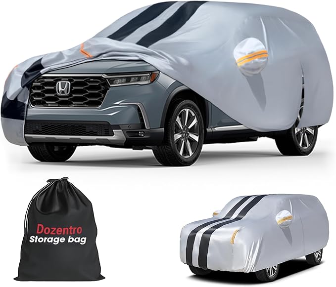 Multi-Layer Car Cover Custom Fit for Honda Pilot(2008-2026), 100% Waterproof All Weather for Automobiles, Gift with Towel, Heavy Duty Car Covers for Rain Sun UV Protection with Door Zipper