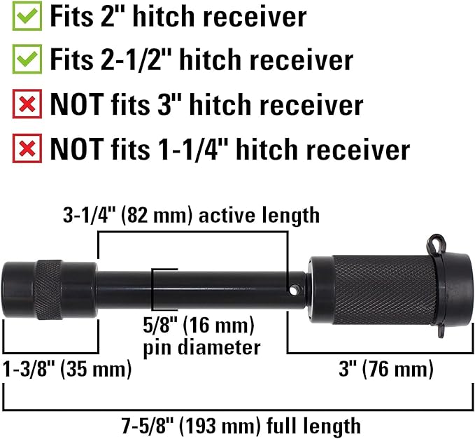 TowWorks 79633 Keyed Alike 5/8" Trailer Hitch Lock Set with Extra Long 3-1/4" Span, Double Safety Tow Hitch Receiver Locking Pin for Class III IV Hitches with 2" and 2.5" Receivers, 3-Pack