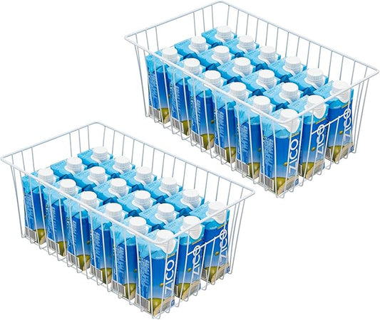 16inch Farmhouse Freezer Wire Baskets Organizer Storage Bins Large Organizer Baskets with Handles for Storage, Office, Kitchen, Pantry, Cabinet, Closets - Set of 6 (White 6)