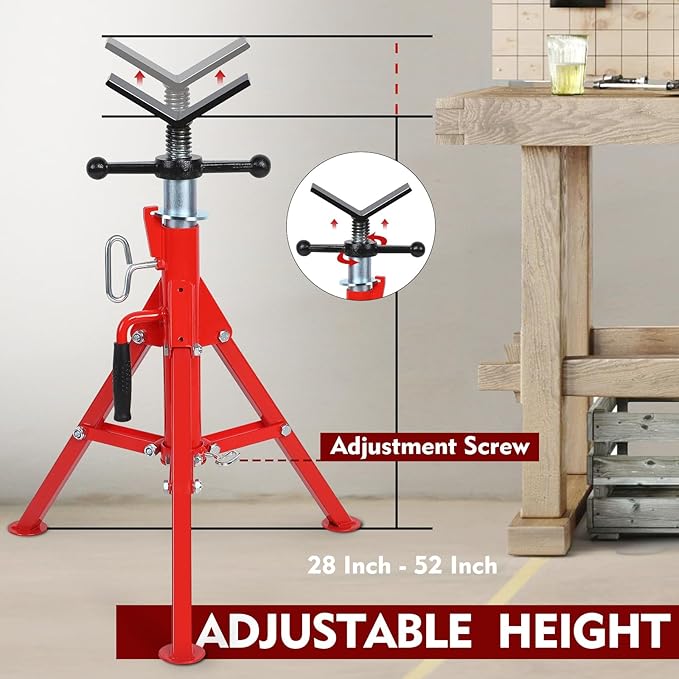 Garvee V Head Pipe Stand, 28 in-52 in Adjustable Height Pipe Jack Stand, Heavy Duty Carbon Steel Body, Steel Jack Stands with Portable Folding Legs, 2500 LB Capacity