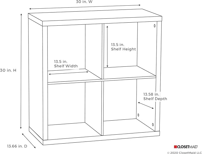 ClosetMaid 4 Cube Storage Shelf Organizer Bookshelf with Back Panel, Easy Assembly, Wood, Weathered Gray