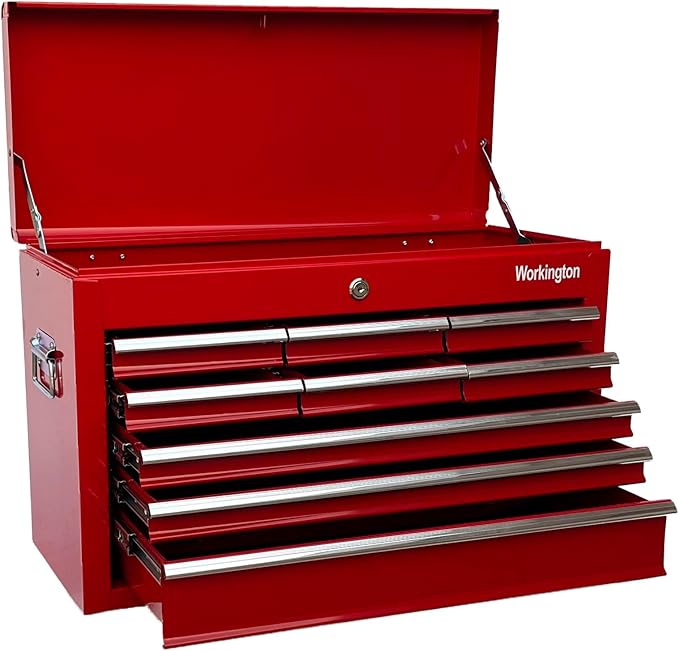 Workington Portable Metal tool chest with 9 drawers, 24" Cabinet with Ball Bearing Drawer Slides, Steel Tool Storage Box Organizer 4006 Red