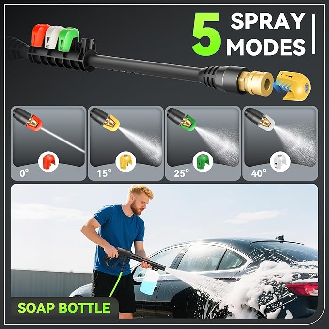 5000 PSI Professional Electric Pressure Washer,4.0 GPM Heavy Duty Power Washer with 4 Nozzles,Foam Cannon,33FT Hose and 500ml Soap Bottle for Home/Cars(Green)