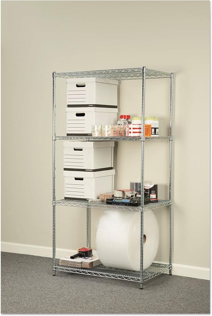 Alera ALE Industrial Heavy Duty Wire Shelving Starter Kit, 4-Shelf, 36w x 24d x 72h, Silver