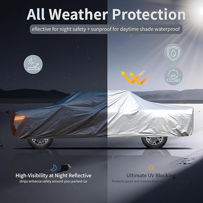 Car Cover Waterproof All-Weather,Heavy-Duty Outdoor Full Exterior Automobiles Snow Cover for Truck 251-262 inch,with Sun Visor,Anti-Scratch Cotton Lining & Zippered,Towel&Storage Bag