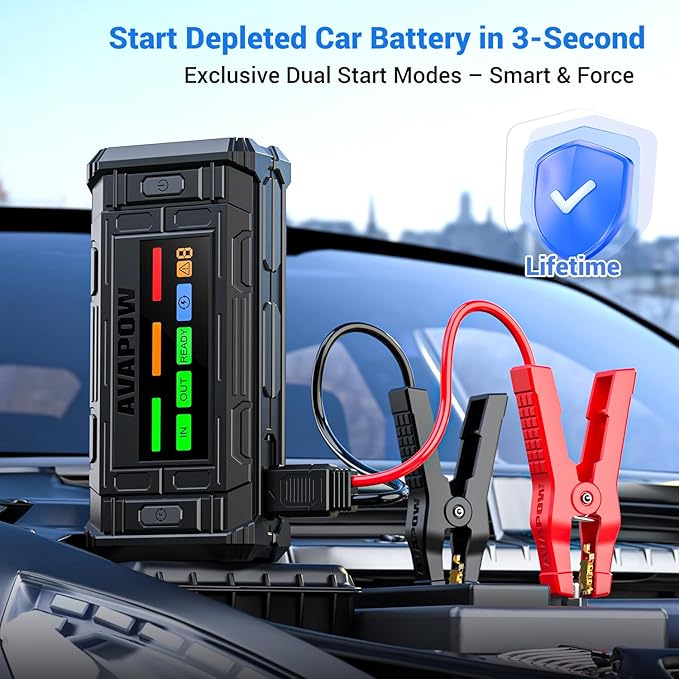 AVAPOW TJ18 5000A Battery Jump Starter Portable with 4" HD Display PD 18W Fast Charging,12V Jump Box, Car Battery Jump Starter for 8.0L Gas & Diesel Engines