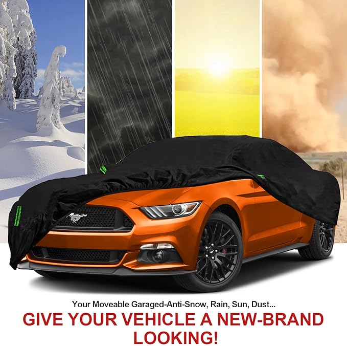 Car Cover for Ford Mustang 2005-2023 6 Layers All Weather 210T Windproof Waterproof All Weather Protection Outdoor Covers Compatible with Ford Mustang