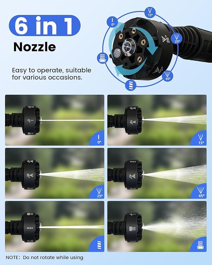 Cordless Pressure Washer 1080PSI with 2 x 3.0 Ah Batteries, Portable Power Washer with 6-in-1 Nozzle,Foam Cannon, Hose, Faucet Adaptor, Handheld Pressure Washer for Car Wash Fences Driveways Patios