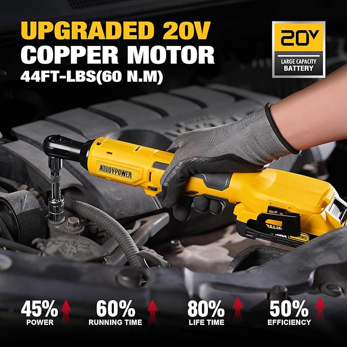 20v 3/8'' Cordless Ratchet Wrench 44 ft-lbs (60 Nm) and 1/2'' Brushless Impact Wrench 516 ft-lbs(700 Nm) Combo Set, with Variable Speed, LED Light, 4.0Ah &2.0Ah Battery, Charger