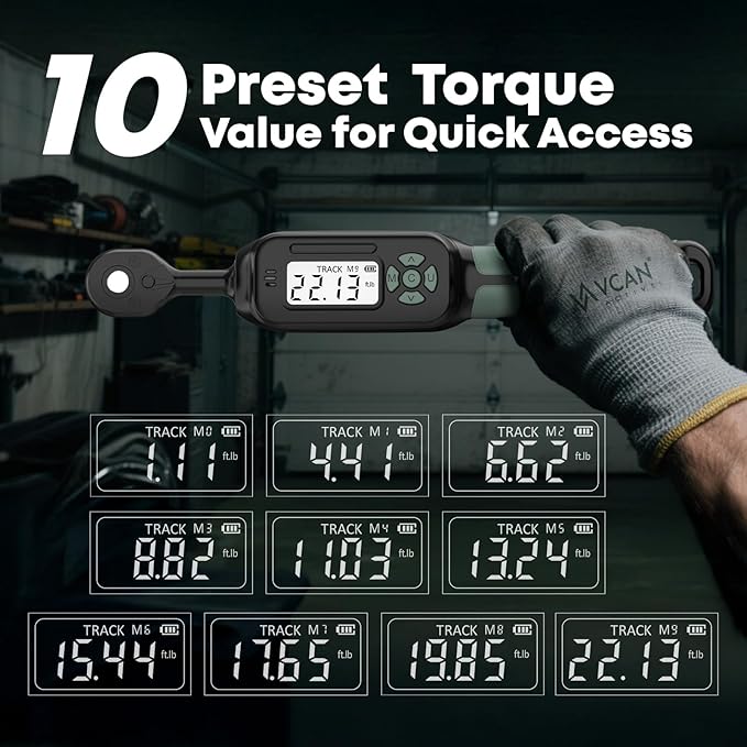 1/4 Torque Wrench Digital(1.1-22.2Ft.Lb) ±1% Average test accuracy Digital Torque Wrench 1/4 Drive with Buzzer and Colorful LED Indicator/Track Mode for Bike Moto Gunsmithing
