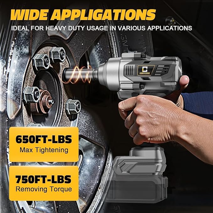 Cordless impact Wrench 1/2 inch Compatible with Dewalt Battery, 750FT-LBS (1000N.m) Brushless Electric Impact Gun Includes LED Work Light with 6 Sockets, High Torque Impact Driver, Bare Tool Only