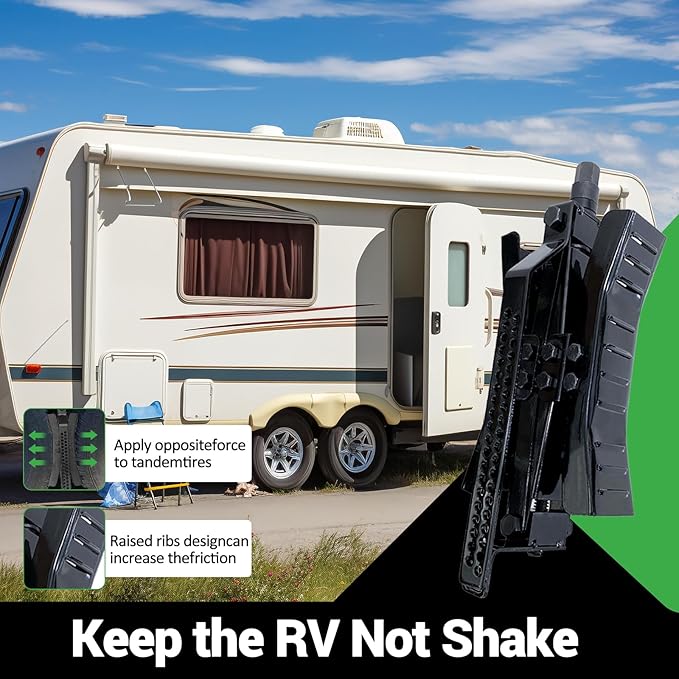 Wheel Chock Stabilizer with Rotatable Sides for RV Travel Trailer Tires, for Locking Tandem Wheels When Parked on Uneven Surfaces (2 Packs) with Ratchet and Password Locks，Black