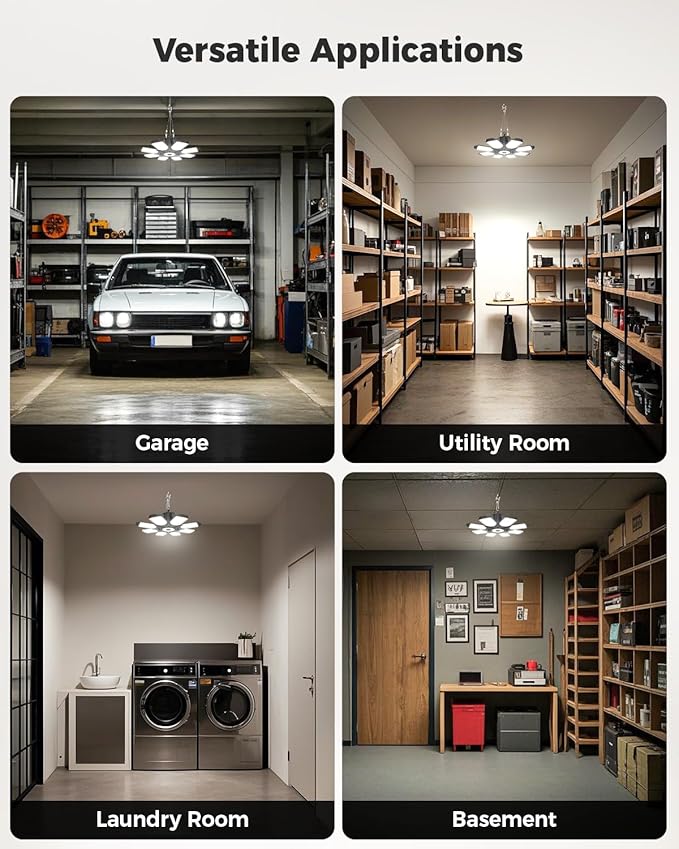 Garage Light Plug in (Built-in Outlet), 25000LM Linkable LED Shop Light w/ 9.84ft Power Cord and Switch, 6500K Hanging Work Light for Garage, Workshop, Utility Room (1 Pack)