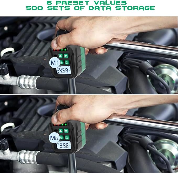 1/2-Inch Digital Torque Adapter, 7.38-147.5 Ft.lb/10-200 N.m, Electronic Torque Wrench Converter with ±2% Accuracy, Preset Function, Data Storage, 3/8” & 1/4” Adapter for Bike, Moto, Car