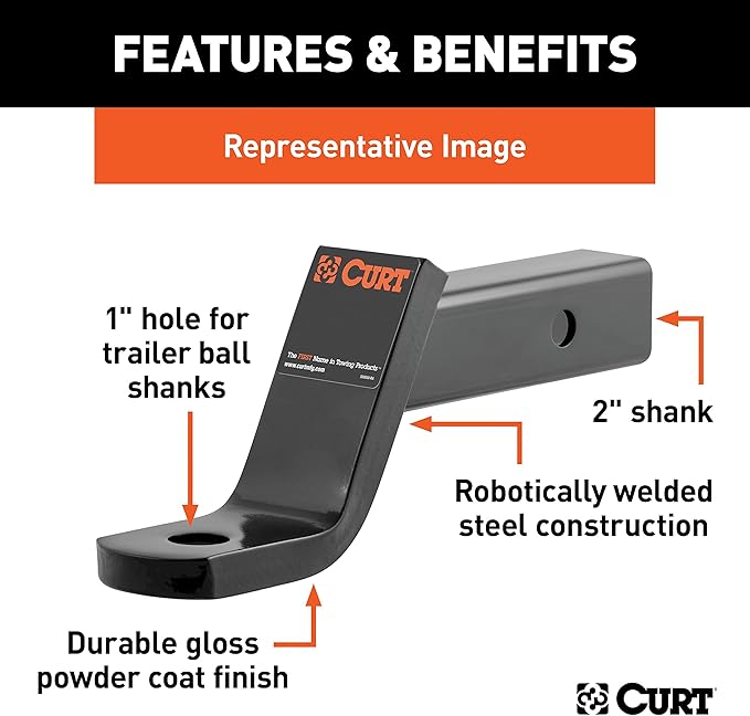 CURT 45280 Class 3 Ball Mount with 1" Hole, 4" Rise or 6" Drop fits Trailer Hitches with 2" x 2" Receiver Tube Opening | Corrosion, Scratch & UV Damage Resistant