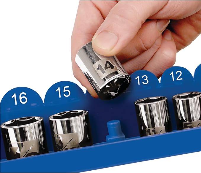 Performance Tool W778 Metric Socket Holder, 3/8-Inch Drive, Holds 30 Sockets, Pre-Marked for Easy Viewing, for Standard and Deep Wall Sizes