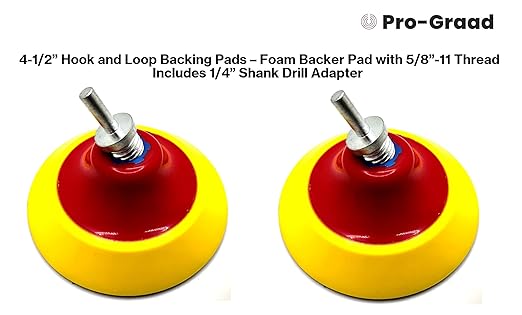 2 Pack 4-1/2" Hook and Loop Backing Pads Foam Backer Pad with 5/8”-11 – 4.5 inch Backup Pads for use with Angle Grinder or Drill Sanding Polishing Discs – Includes 2 pcs 1/4" Shank Adapters