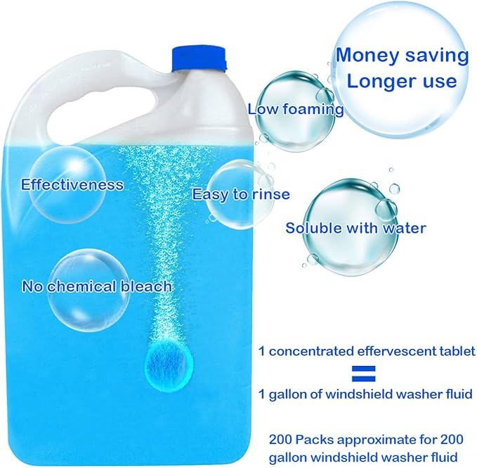 awave bloom 200 Pcs Windshield Washer Fluid Tablets,Wiper Fluid Concentrate,1 Pack Makes 200 Gallons.Window Glass Cleaner, Remove Glass Stains, Clear Vision (Use With De-icer or Methanol for Winter)
