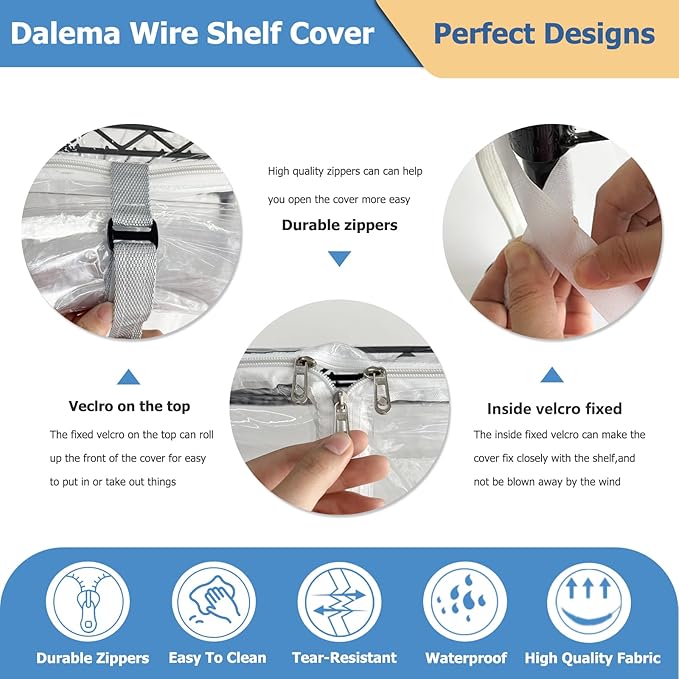 Waterproof Shelf Cover,Durable Dustproof Storage Wire Rack Covers,Outdoor Shelving Covers for Wire Shelves with Zipper 48''x24''x72'',Clear
