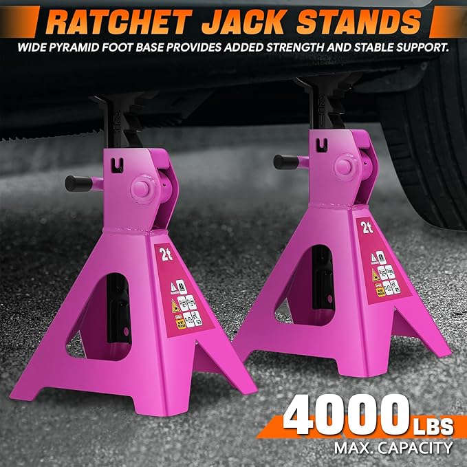 DNA Motoring 2 Ton Car Jack and Stands Kit 2T(4000 lbs) Capacity Low Profile Hydraulic Trolley Service/Floor Jack with 2 Ratchet Stands Combo for Home Garage Shop, Purple, TOOLS-00476-PR