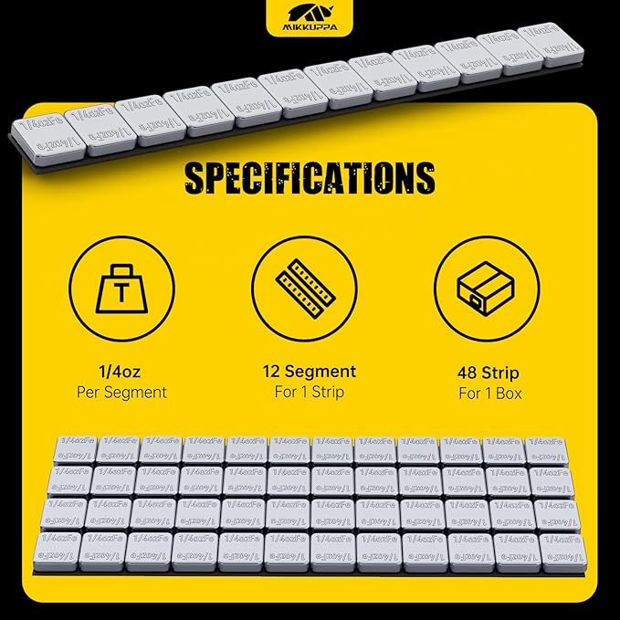 MIKKUPPA Adhesive Stick on Wheel Weights - 1/4oz, 0.25oz (576pcs, 144oz/box) Low Profile Easy to Peel, Tire Weights for Cars Trucks SUVs Motorcycles RC Cars, OEM Quality