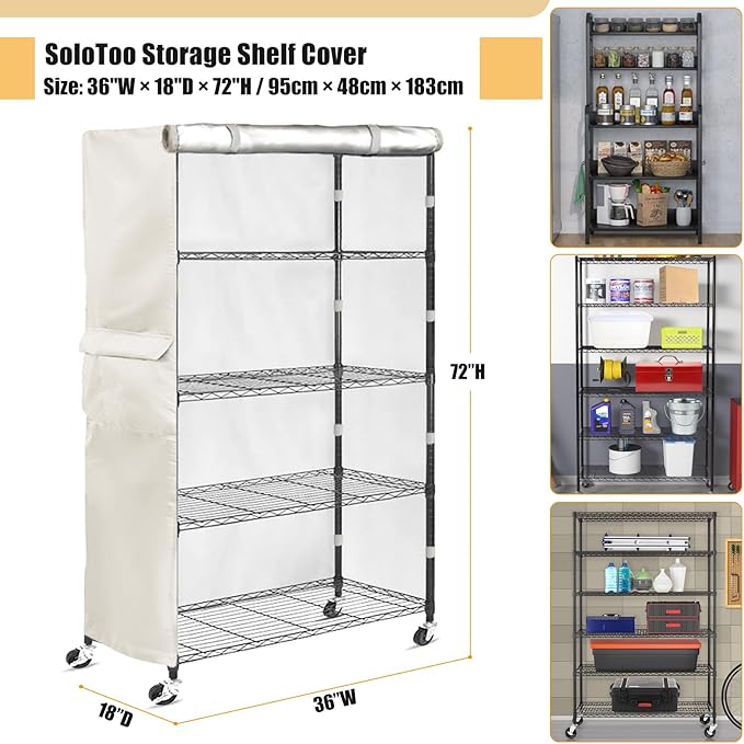 Heavy-Duty Waterproof Wire Shelf Cover, Garage Storage Shelving Protector, Universal Fit 36 x 18 x 72 Inch Rack Covers with 1" Tolerance (White)