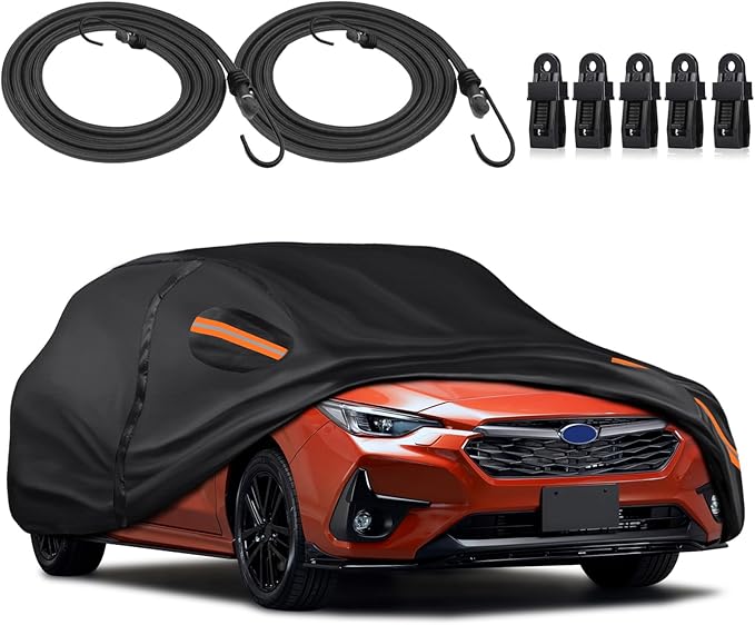KEYOOG Car Cover Waterproof All Weather Fit for 2007-2024 Sub-aru WRX Impreza STI, 600D Oxford Cloth Heavy Duty, Sun Hail Protector Seal Skin Outdoor Car Covers with Door Zipper