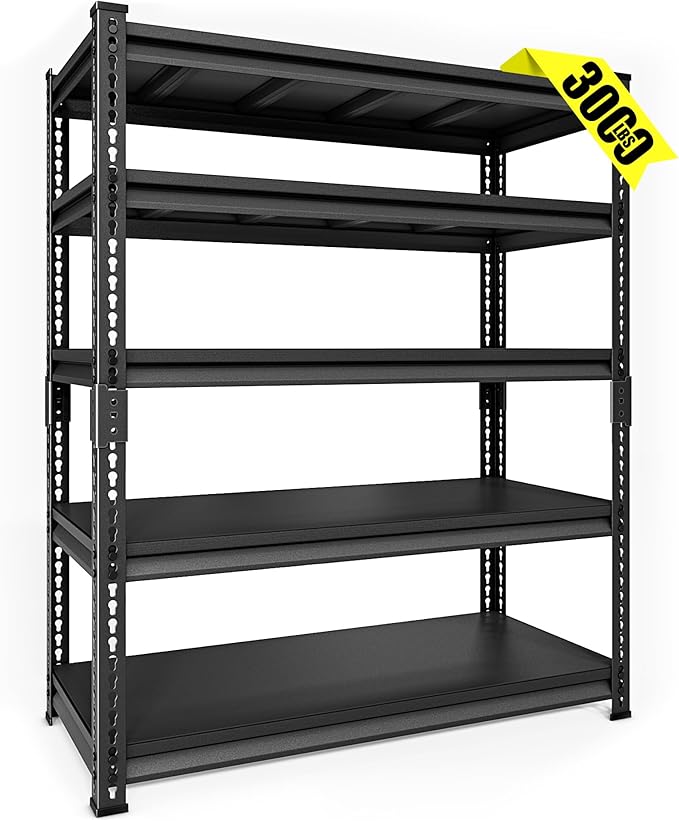 48" W Garage Storage Shelves Heavy Duty, 3000LBS Loads Adjustable Garage Shelving, 5-Tier Metal Shelving Units and Storage Racks, Industrial Utility Shelf,48" Wx24 Dx78 H, Black