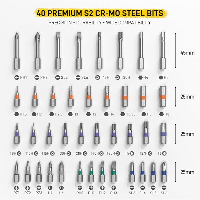 42 in 1 Magnetic Ratchet Screwdriver Set, T Handle Ratchet Screwdriver with S2 Steel Bits & Storage Case, Screwdriver Set for Electronics, Bicycle, Furniture, Home DIY