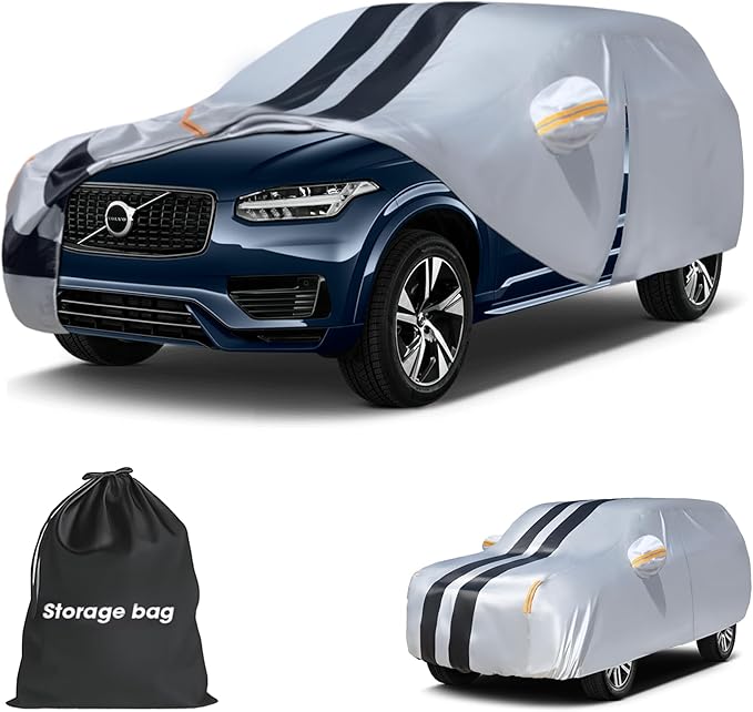 Multi-Layer Car Cover Custom Fit for Volvo XC90(2015-2026), 100% Waterproof All Weather for Automobiles, Gift with Towel, Heavy Duty Car Covers for Rain Sun UV Protection with Door Zipper