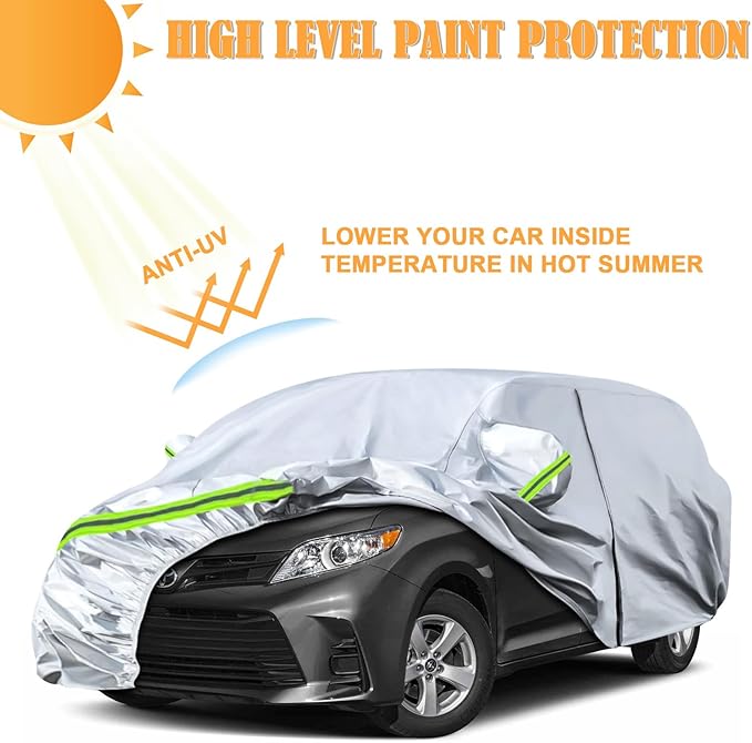 Waterproof Car Covers Replace for 2003-2025 Toyota Sienna Minivan, 6 Layers Silver All Weather Custom-fit Car Cover with Zipper Door & Windproof Bands for Snow Rain Dust Hail Protection