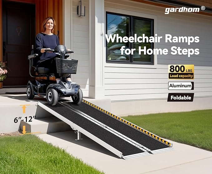Portable Ramp 6FT, gardhom Non Skid Aluminum Folding Wheelchair Ramp Handicap Ramp Wheel Chair Ramps for Home Entrance Threshold Doorways Stairs Curbs Scooter