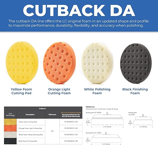 6.5" CCS Yellow Polishing Foam Pads. (Pack of 2). Lake Country Original CCS Yellow Cutting pad Safe for All finishes and Painted Surfaces. Fits 6" Backing Plate.