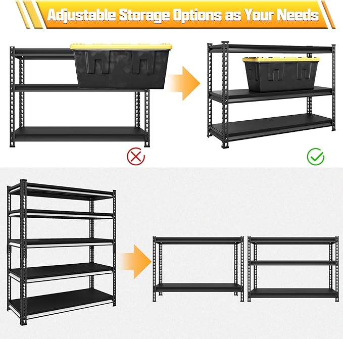 Garage Shelving Heavy Duty, 3000 Lbs Loads Garage Storage Shelves Heavy Duty, 5-Tier Metal Shelving Units and Storage for Basement, Retiple Tanks,48''Wx24 Dx78 H,Black