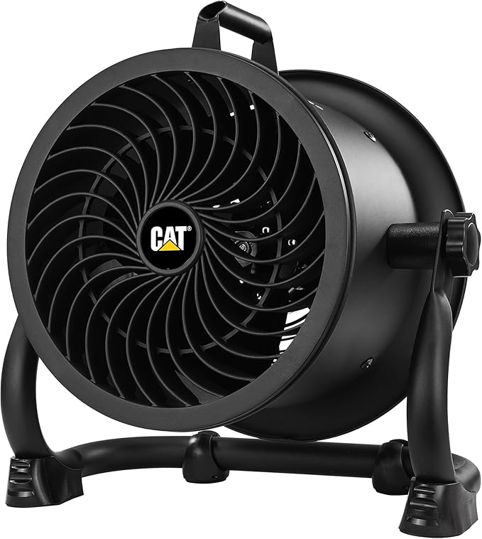 Caterpillar® fan (HVD-9AC) 9”-Blade High-Velocity Drum Fan (Black, 2-in-1): 940 CFM, 4-Speed, 360° Pivoting Head, Dual Ball Bearing Motor with Die-Cast Cover