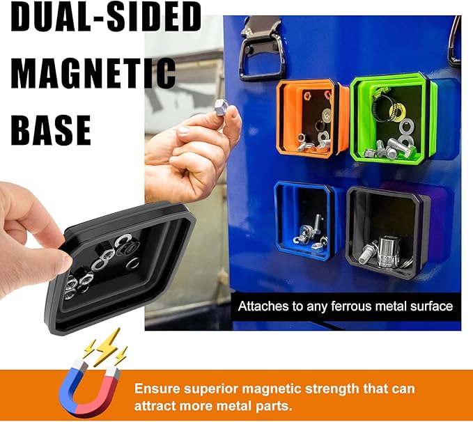 Collapsible Magnetic Parts Tray, 4.5 Inch Foldable Magnetic Square Silicone Tray, Tool Tray Set with Double-Sided Magnetic Base for Screw Bolts Nuts Pins, Car Accessories (Black+Black, 2PCS)
