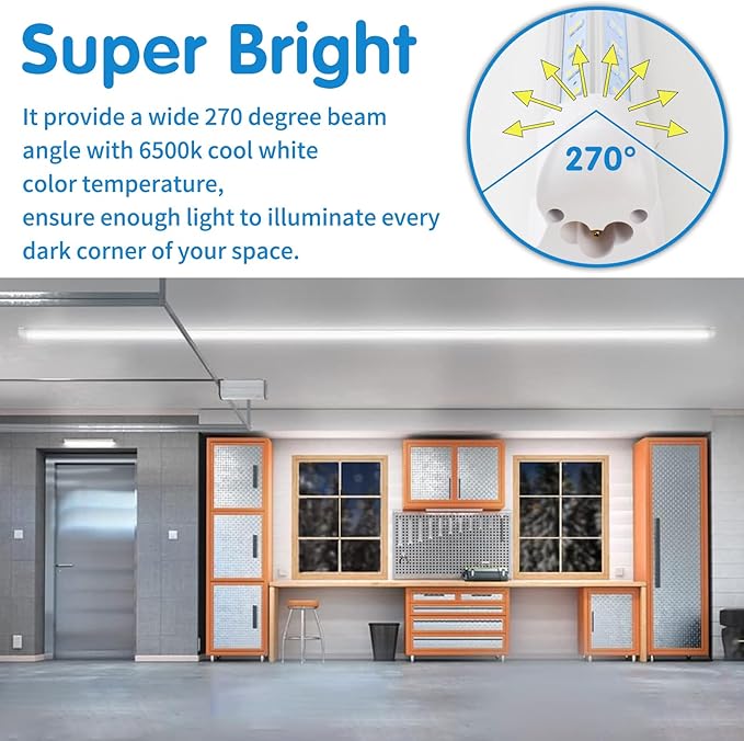AQIQUUT Led Shop Light, Led Garage Light,2FT 25W 6500K Daylight 3200LM Linkable Clear Cover Integrated V-Shape for Shop Under Cabinet Office General Lighting,Cool White(4-Pack)