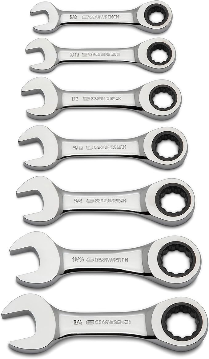 GEARWRENCH 7 Pc. 12 Pt. Stubby Ratcheting Combination Wrench Set, SAE - 9507D