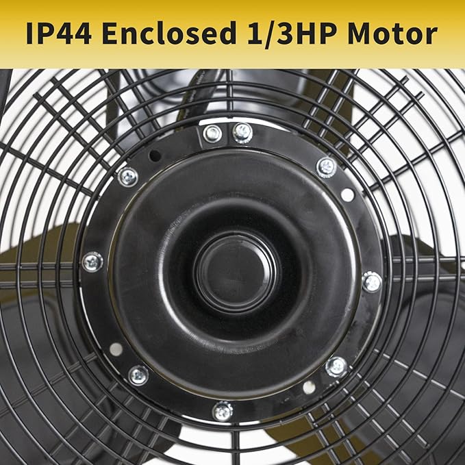 HiCFM 24 inch Enclosed Motor Drum Fan with TEAO Sealed Powerful 1/3HP Motor, 9 Feet Cord, 9200 CFM 2-Speeds High Velocity, safety yellow Shop Fan, 180 Degree Tilting, Move Much Air, UL Approved
