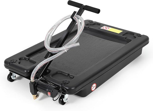 Oil Drain Pan 17 Gallon Oil Drain Tank,64L Low Profile Oil Drain Pan with Electric Pump,Oil Catch Pans for Changing Oil,Foldable Hand, with Hose, Swivel Casters for Car, SUV, Trucks Oil Draining Black