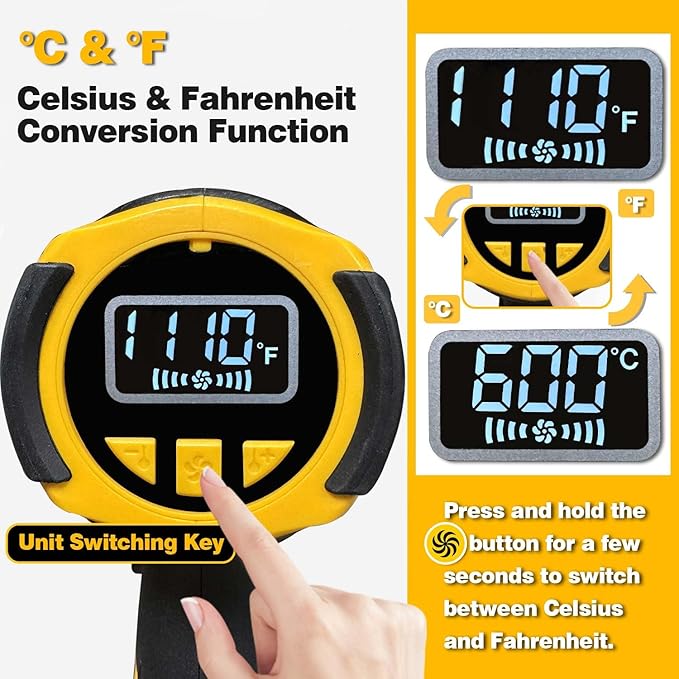 Cordless Heat Gun Compatible with Dewalt 20V Battery, LCD Display 350W 2-Temp Setting (120℉-1110℉), 4 Nozzle, Portable Hot Air Gun for Shrink Tubing, Paint Removal,DIY (Tool Only, NO Battery)