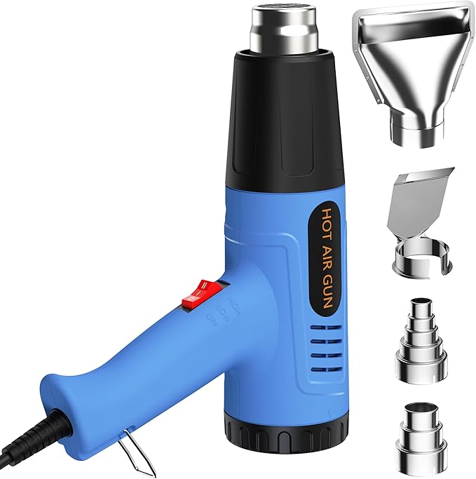 Heat Gun Heavy Duty Fast Heat Hot Air Gun Kit with 572℉&1112℉（300℃-600℃） Dual-Temperature Settings and 4 Nozzles with Overheat Protection for Crafts, Shrinking PVC, Stripping Paint